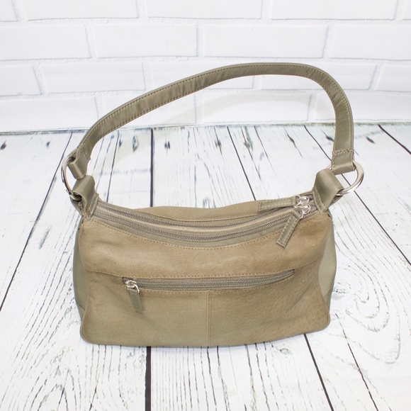 Green Leather Nylon Shoulder Dragonfly Embroidered Handbag Purse - Picture 5 of 8